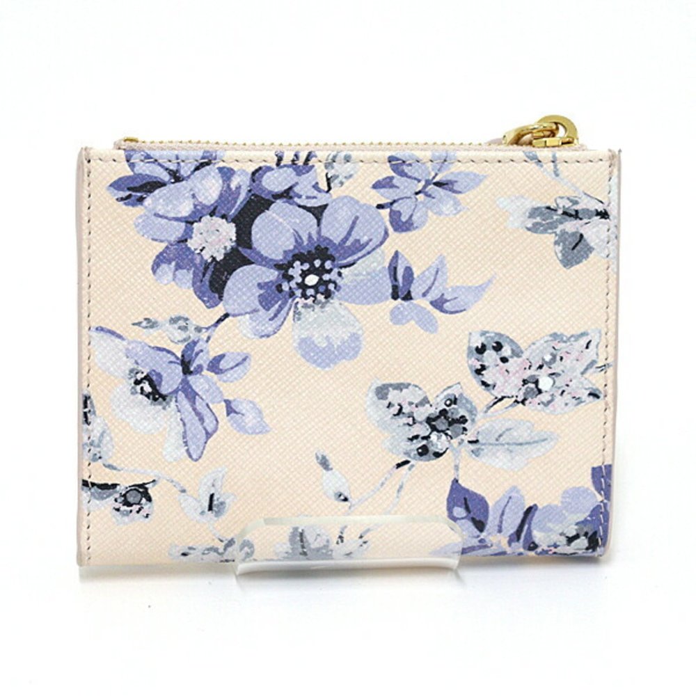 Prada Saffiano Leather Flower Print Bi-fold Wallet Ivory/Light Blue 1ML050 F-... - Picture 2 of 6